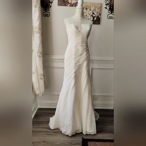 David's Bridal Crinkle Chiffon Ivory Wedding Dress Sz-10